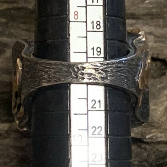 BORA Ring Size 9 Oxidized Sterling Silver, Bronze, CZ & LargeTurquoise Stone - Picture 7 of 7